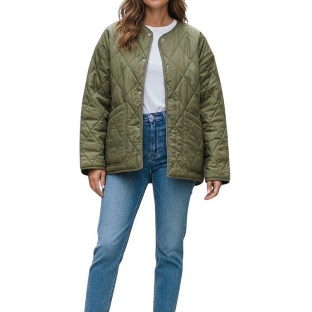 Social Standard by Sanctuary Quilted Jacket Green Button Front Long Sleeve sz XL